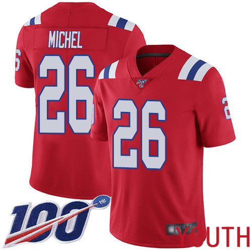 New England Patriots Football #26 Vapor Untouchable 100th Season Limited Red Youth Sony Michel Alternate NFL Jersey->new england patriots->NFL Jersey